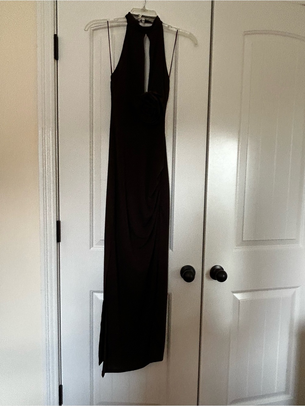 Zara Chocolate Brown Halter Maxi Dress with Rose Detail – NWT – Size S